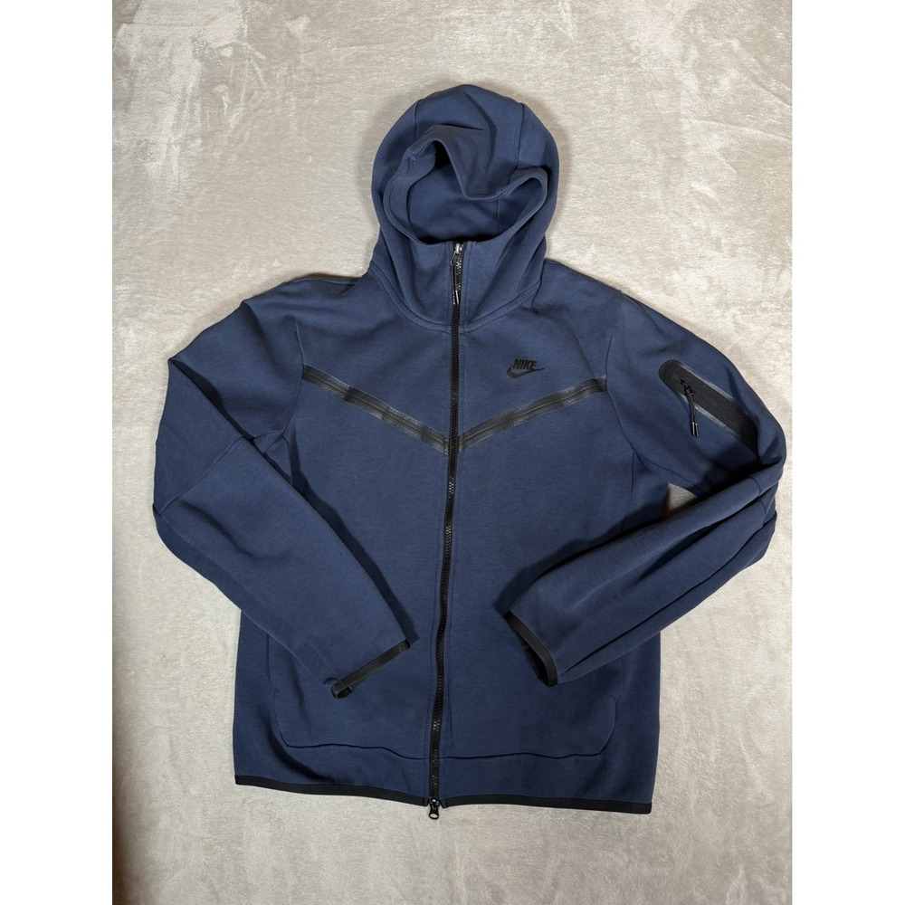 Nike Mens Tech Fleece Full Zip Hoodie Blue High Neck Jacket Size M